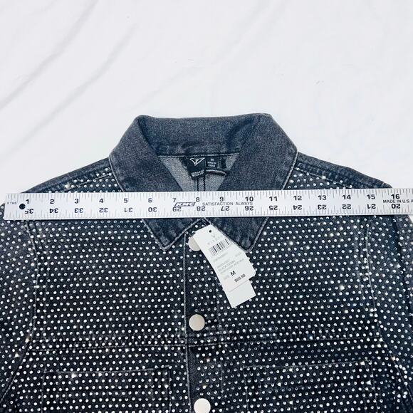 Windsor Denim Jacket Medium Black Rhinestones All Over Bedazzled New - Picture 6 of 8